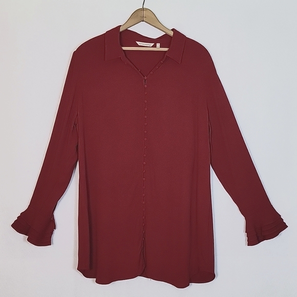Soft Surroundings Tops - Soft Surroundings Dark Red Poet Button Front Blouse Tunic Size XL